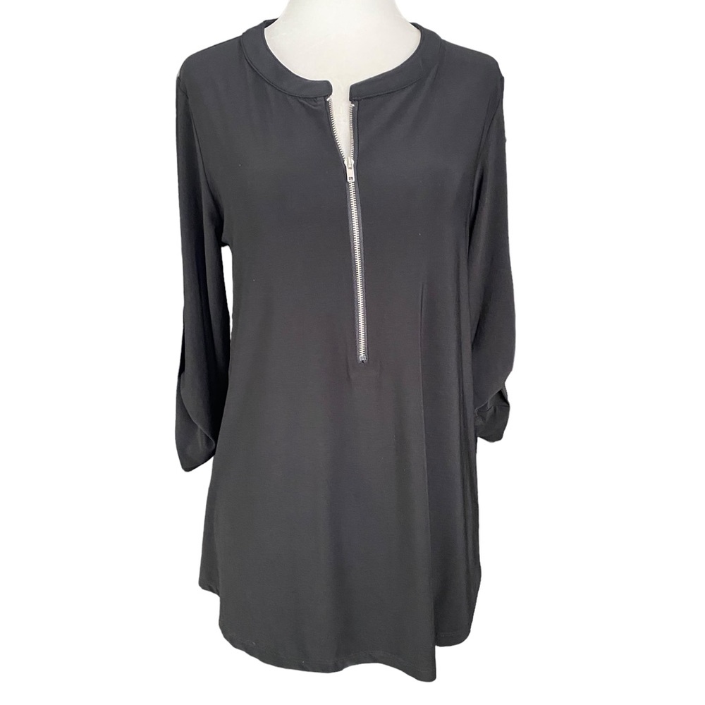 Ivy Beau Black 1/2 Zip Long Sleeve Top Size 6